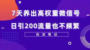 7天养出高权重微信号，日引200流量也不频繁，方法价值3680元-墨痕微课