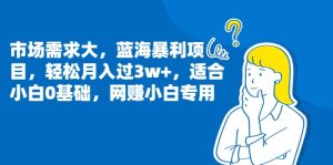 市场需求大,蓝海暴利项目,轻松月入过3w ,适合小白0基础,网赚小白专用-墨痕微课