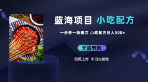 蓝海项目一分钟一条图文作品-日入300 小吃配方项目(附 684G小吃配方)-墨痕微课