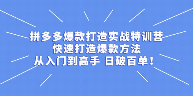 拼多多爆款打造实战特训营:快速打造爆款方法,从入门到高手 日破百单-墨痕微课