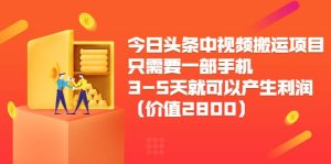 今日头条中视频搬运项目,只需要一部手机3-5天就可以产生利润(价值2800)-墨痕微课