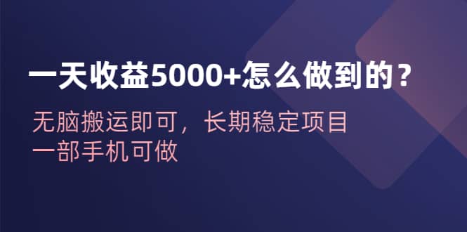 一天收益5000 怎么做到的？无脑搬运即可，长期稳定项目，一部手机可做-墨痕微课
