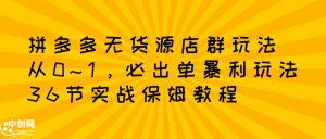 拼多多无货源店群玩法:从0~1,36节实战保姆教程,极速起店必出单-墨痕微课