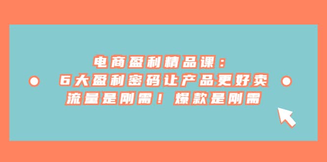 电商 盈利精品课:6大盈利 密码让产品更好卖,流量是刚需!爆款是刚需-墨痕微课
