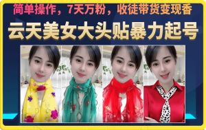 美女大头贴暴力起号教学，简单操作，7天万粉，收徒带货变现香-墨痕微课