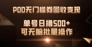 PDD无门槛券回收变现，单号日撸500 ，可无脑-墨痕微课
