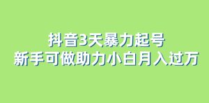 抖音3天暴力起号新手可做助力小白月入过万-墨痕微课