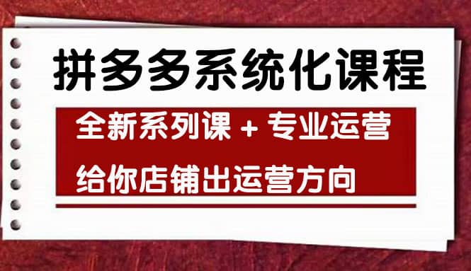 车神陪跑,拼多多系统化课程,全新系列课 专业运营给你店铺出运营方向-墨痕微课