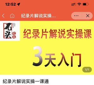 石头纪实·纪录片解说实操课,3天入门,快速掌握纪录片解说视频制作-墨痕微课
