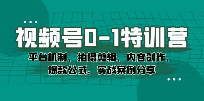 视频号0-1特训营:平台机制、拍摄剪辑、内容创作、爆款公式,实战案例分享-墨痕微课