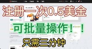 国外项目注册一次0.5美金 只需三分钟无脑操作 可批量放大 小白工作室福利-墨痕微课