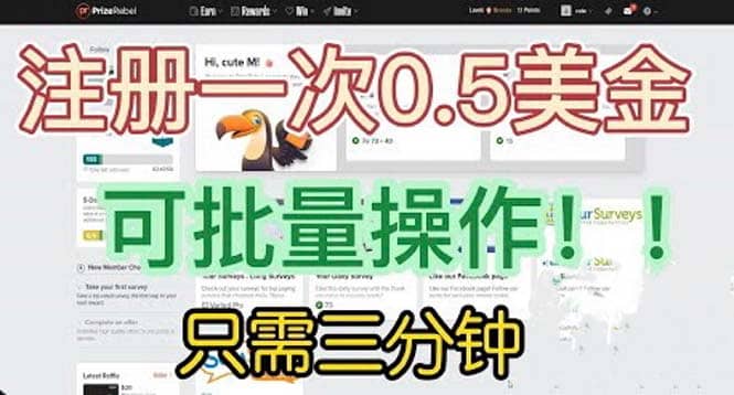 国外项目注册一次0.5美金 只需三分钟无脑操作 可批量放大 小白工作室福利-墨痕微课