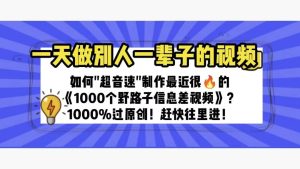 一天做完别一辈子的视频 制作最近很火的《1000个野路子信息差》100%过原创-墨痕微课