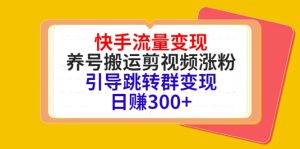 快手流量变现,养号搬运剪视频涨粉,引导跳转群变现日赚300-墨痕微课