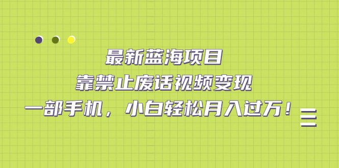 最新蓝海项目,靠禁止废话视频变现,一部手机,小白轻松月入过万!-墨痕微课