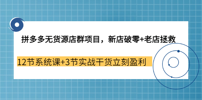 拼多多无货源店群项目,新店破零 老店拯救 12节系统课 3节实战干货立刻盈利-墨痕微课