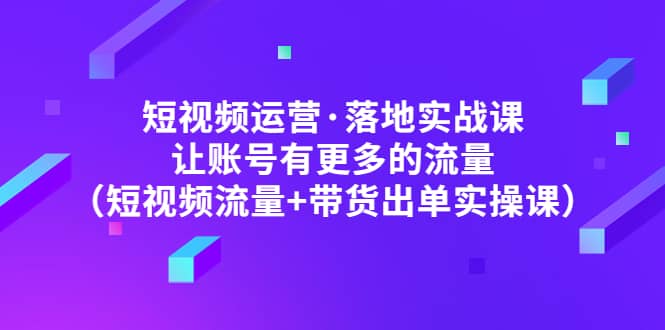 短视频运营·落地实战课 让账号有更多的流量(短视频流量 带货出单实操)-墨痕微课