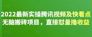 2022最新实操腾讯视频及快看点无脑搬砖项目,直接怼量撸收益-墨痕微课