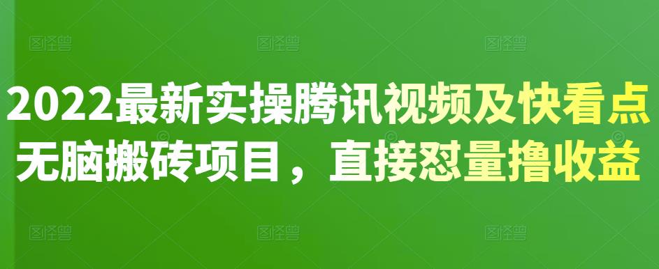 2022最新实操腾讯视频及快看点无脑搬砖项目,直接怼量撸收益-墨痕微课