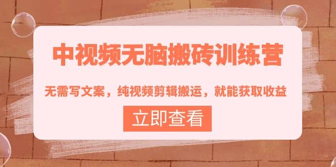 中视频无脑搬砖训练营:无需写文案,纯视频剪辑搬运,就能获取收益-墨痕微课