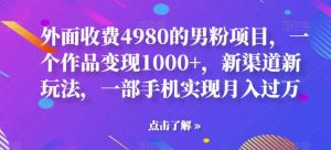 外面收费4980的男粉项目,一个作品变现1000 ,新渠道新玩法,一部手机实现月入过万【揭秘】-墨痕微课