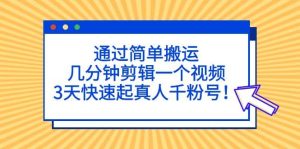 通过简单搬运，几分钟剪辑一个视频，3天快速起真人千粉号-墨痕微课