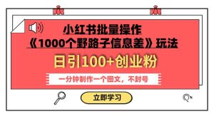 小红书批量操作《1000个野路子信息差》玩法 日引100 创业粉 一分钟一个图文-墨痕微课