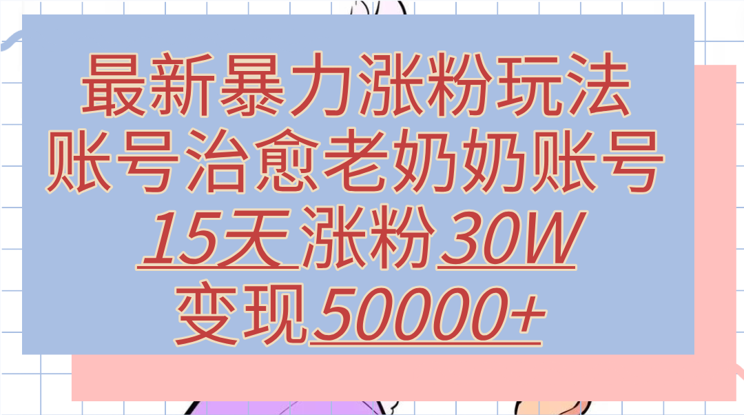 最新暴力涨粉玩法，治愈老奶奶账号，15天涨粉30W，变现50000+【揭秘】-墨痕微课