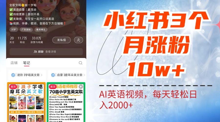 小红书三个月涨粉10W!AI英语视频0成本制作,每天轻松日入2000+-墨痕微课
