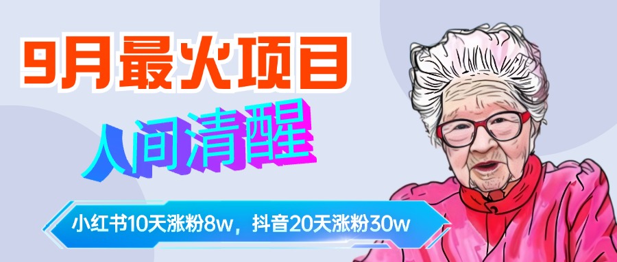9月最火项目，人间清醒柒奶奶，10天小红薯涨粉8w+，单篇笔记报价1400.-墨痕微课