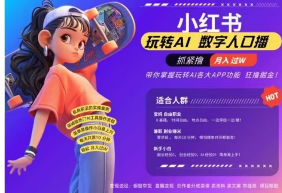 小红书数字人暴力起号，AI改写文案，流量火爆月入破W轻松拿捏，再也不用费劲录口播-墨痕微课