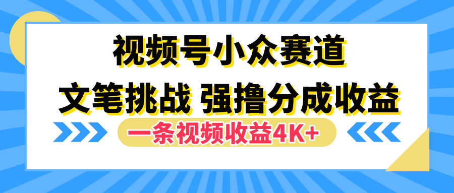 视频号小众赛道,文笔挑战,一条视频收益4K+-墨痕微课