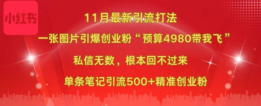 小红书11月最新图片打法,一张图片引爆创业粉“预算4980带我飞”,私信无数,根本回不过来,单条笔记引流500+精准创业粉-墨痕微课