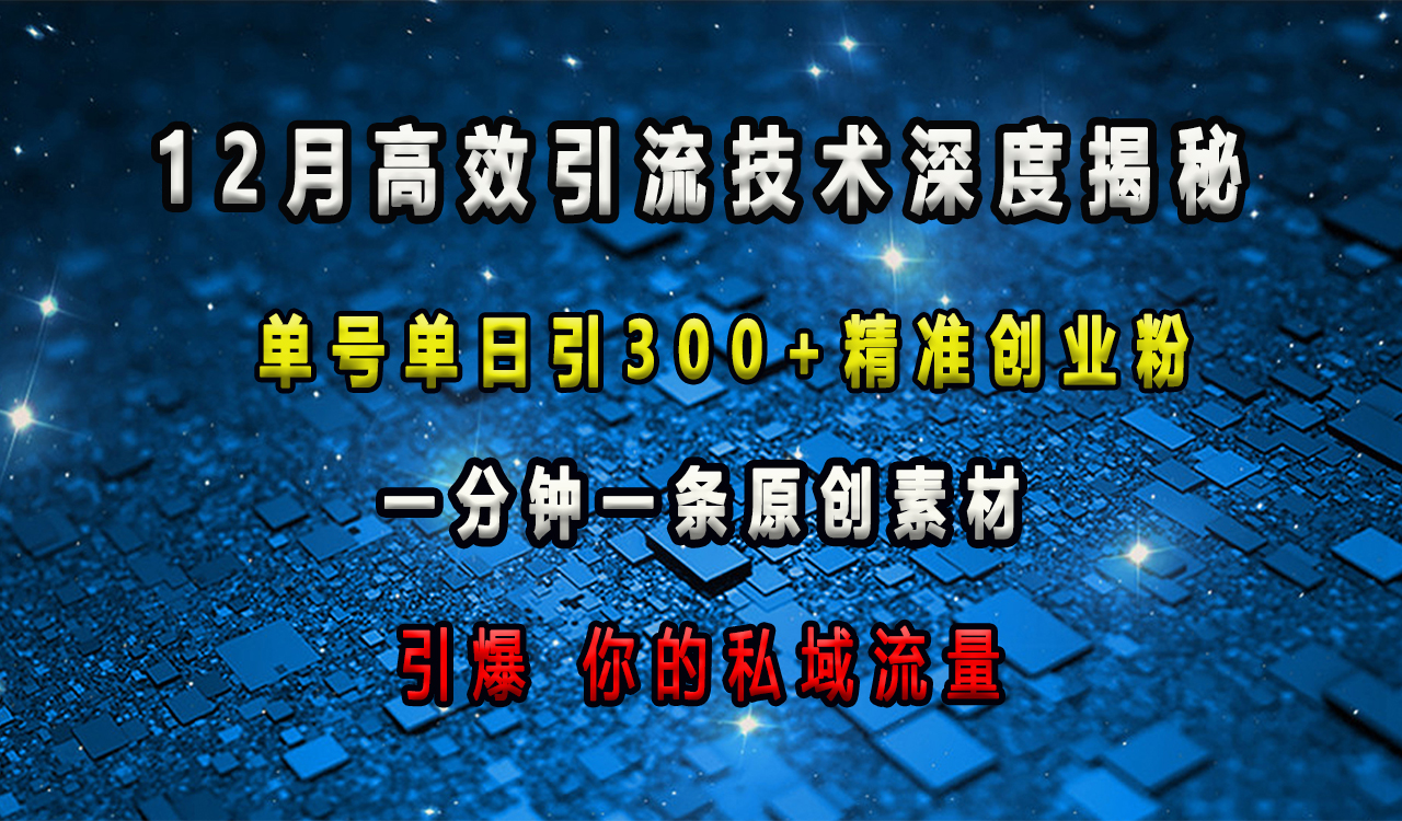 12月高效引流技术深度揭秘 ,单号单日引300+精准创业粉,一分钟一条原创素材,引爆你的私域流量-墨痕微课
