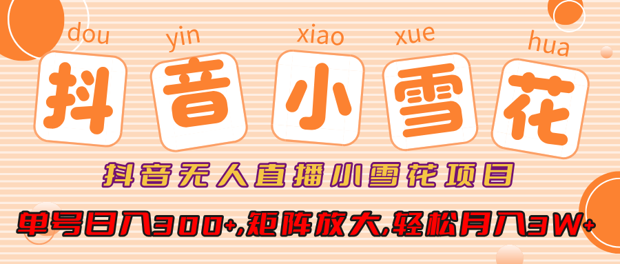 抖音无人直播小雪花项目，单号日入300+,矩阵放大,轻松月入3W+-墨痕微课