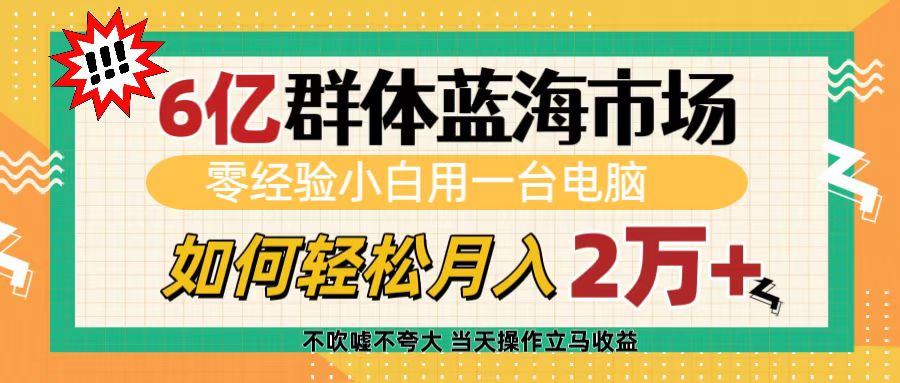 6亿群体蓝海市场,零经验小白用一台电脑,如何轻松月入2万+-墨痕微课