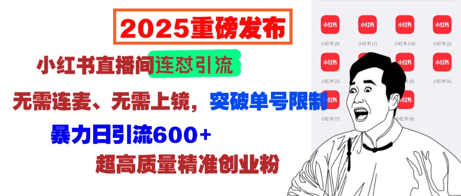 2025重磅发布:小红书直播间连怼引流,无需连麦、无需上镜,突破单号限制,暴力日引流600+超高质量精准创业粉-墨痕微课