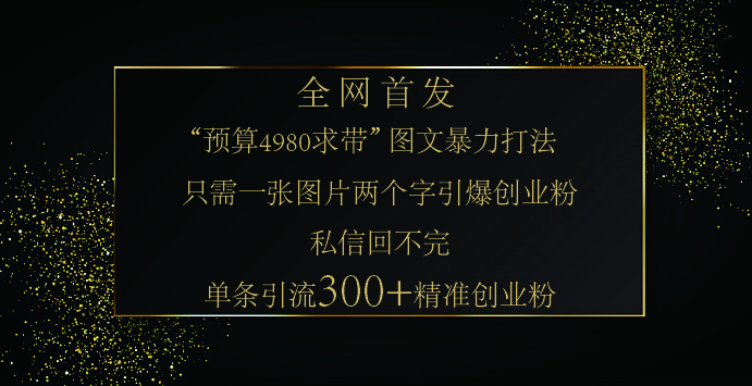 小红书,“预算 4980 带我飞” 的神奇图片引流法,堪称涨粉核武器!只需一张图,就能单条笔记凭借此方法,轻松引流 300 + 精准创业粉!-墨痕微课