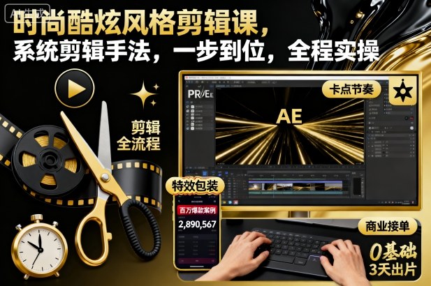 时尚酷炫风格剪辑课,系统剪辑手法,一步到位,全程实操-墨痕微课