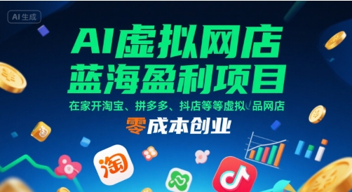 AI虚拟网店蓝海盈利项目，在家开淘宝、拼多多、抖店等虚拟品网店，零成本创业-墨痕微课