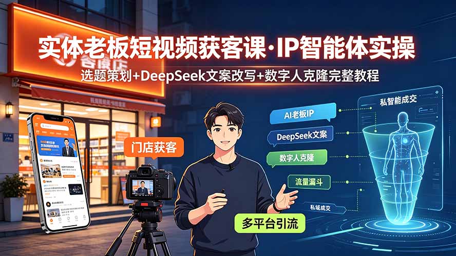 实体老板短视频获客课·IP智能体实操|选题策划+DeepSeek文案改写+数字人克隆完整教程-墨痕微课