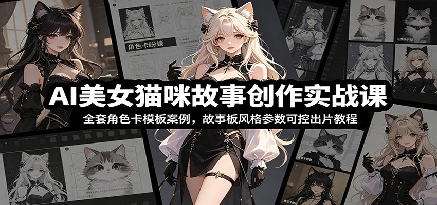 AI美女猫咪故事创作实战课：全套角色卡模板案例，故事板风格参数可控出片教程-墨痕微课