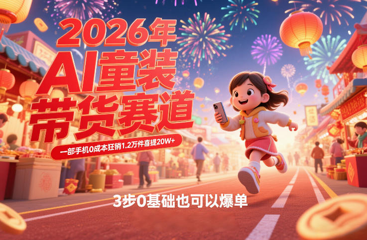 AI童装新春带货赛道，一部手机0成本狂销1.2万件喜提20W+，3步0基础也可以爆单-墨痕微课