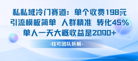 私域冷门赛道单个收费198米引流模板简单人群精准 45%的转化率单人一天大概收益多张-墨痕微课