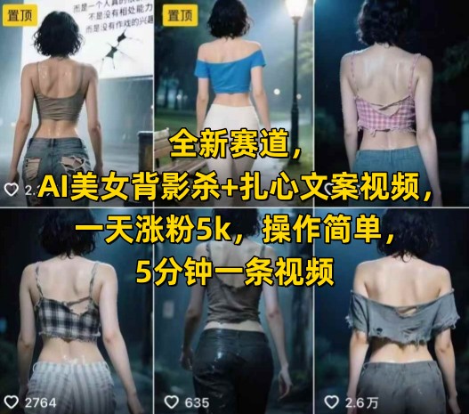 全新赛道,AI美女背影杀+扎心文案视频,一天涨粉5k,操作简单,5分钟一条视频-墨痕微课