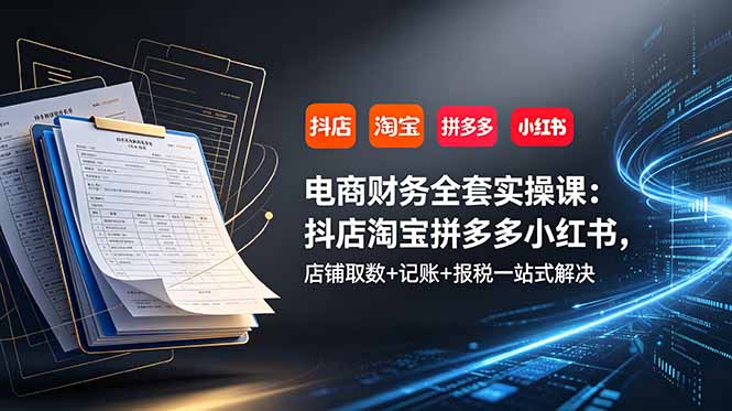 电商财务全套实操课：抖店淘宝拼多多小红书，店铺取数+记账+报税一站式解决-墨痕微课