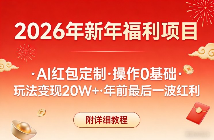 新年福利项目，AI红包定制，操作0基础，玩法变现20W+年前最后一波红利，附详细教程-墨痕微课