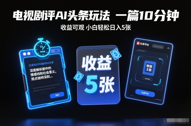 电视剧评AI头条玩法,一篇10分钟,收益可观,小白轻松日入5张+【独家】-墨痕微课