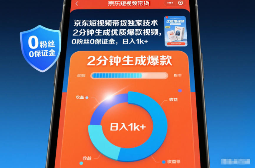 京东短视频带货独家技术，2分钟生成一条优质爆款视频，0粉丝0保证金，日入1k+【揭秘】-墨痕微课