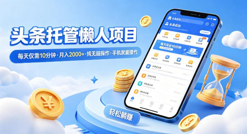 头条托管懒人项目,每天仅需10分钟,月入2000+,纯无脑操作,手机就能操作【揭秘】-墨痕微课